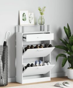 vidaXL Schoenenkast met lade en glazen schap wit hout
