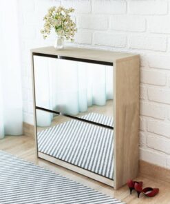 vidaXL Schoenenkast tweelaags met spiegel 63x17x67 cm eiken