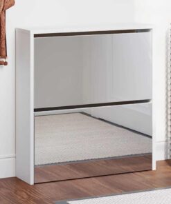 vidaXL Schoenenkast tweelaags met spiegel 63x17x67 cm wit