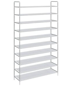 vidaXL Schoenenrek met 10 schappen metaal en nonwoven stof zilverkleur