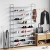 vidaXL Schoenenrek met 10 schappen metaal en nonwoven stof zilverkleur