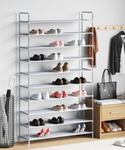vidaXL Schoenenrek met 10 schappen metaal en nonwoven stof zilverkleur