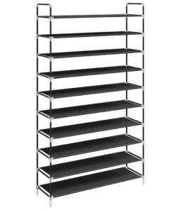 vidaXL Schoenenrek met 10 schappen metaal en ongeweven stof zwart