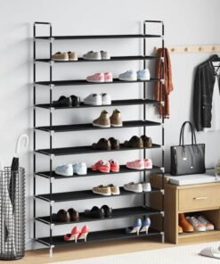 vidaXL Schoenenrek met 10 schappen metaal en ongeweven stof zwart