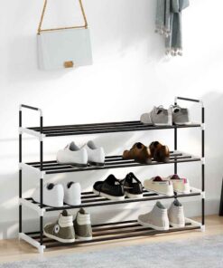 vidaXL Schoenenrek met 4 schappen metaal en kunststof zwart