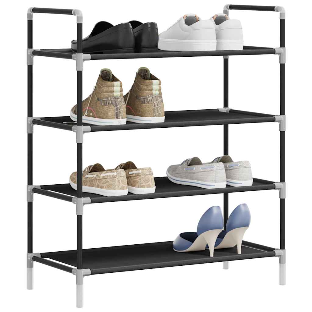 vidaXL Schoenenrek met 4 schappen metaal en ongeweven stof zwart - Afbeelding 3