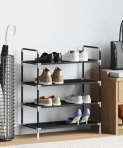 vidaXL Schoenenrek met 4 schappen metaal en ongeweven stof zwart