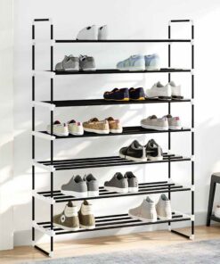 vidaXL Schoenenrek met 7 schappen metaal en kunststof zwart
