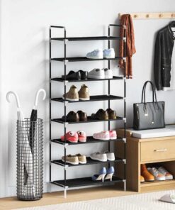 vidaXL Schoenenrek met 8 schappen metaal en ongeweven stof zwart