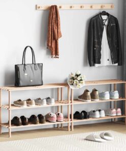 vidaXL Schoenenrekken met 3 schappen 2 st massief vurenhout