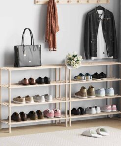 vidaXL Schoenenrekken met 4 schappen 2 st massief vurenhout