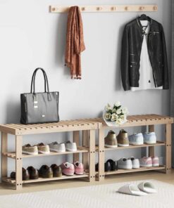 vidaXL Schoenenrekken met bank 2 st massief hout