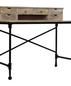 vidaXL Schrijftafel 110x50x96 cm massief mangohout en staal