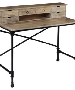 vidaXL Schrijftafel 110x50x96 cm massief mangohout en staal