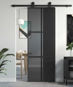 vidaXL Schuifdeur 76x205 cm gehard glas en aluminium zwart