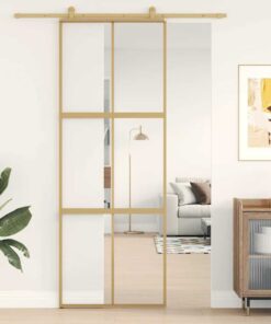 vidaXL Schuifdeur 76x205 cm helder ESG-glas en aluminium goudkleurig