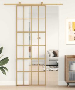 vidaXL Schuifdeur 76x205 cm helder ESG-glas en aluminium goudkleurig
