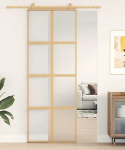 vidaXL Schuifdeur 76x205 cm mat ESG-glas en aluminium goudkleurig