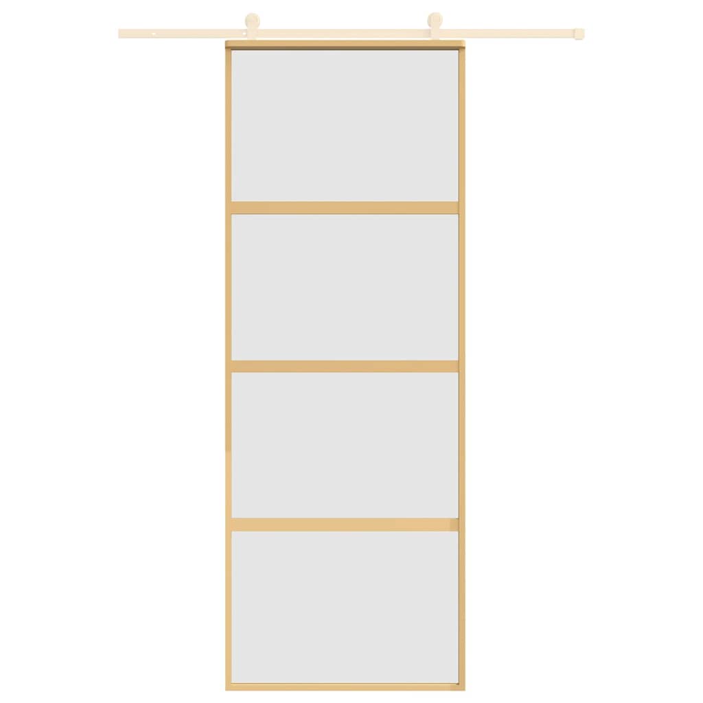 vidaXL Schuifdeur 76x205 cm mat ESG-glas en aluminium goudkleurig - Afbeelding 3