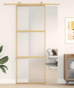 vidaXL Schuifdeur 76x205 cm mat ESG-glas en aluminium goudkleurig