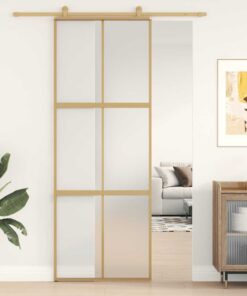 vidaXL Schuifdeur 76x205 cm mat ESG-glas en aluminium goudkleurig