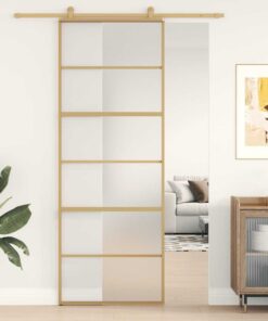 vidaXL Schuifdeur 76x205 cm mat ESG-glas en aluminium goudkleurig