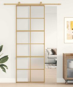 vidaXL Schuifdeur 76x205 cm mat ESG-glas en aluminium goudkleurig