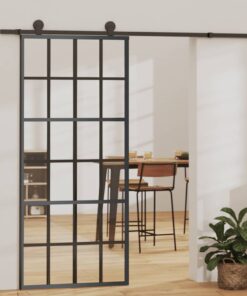 vidaXL Schuifdeur 90x205 cm ESG-glas en aluminium zwart