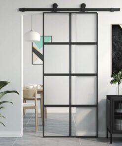 vidaXL Schuifdeur 90x205 cm gehard glas en aluminium zwart