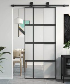 vidaXL Schuifdeur 90x205 cm gehard glas en aluminium zwart