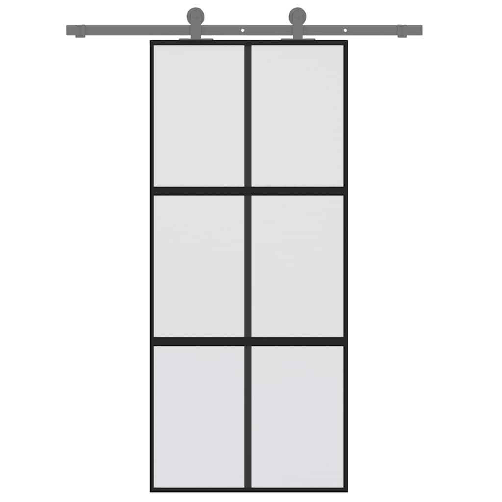 vidaXL Schuifdeur 90x205 cm gehard glas en aluminium zwart - Afbeelding 3