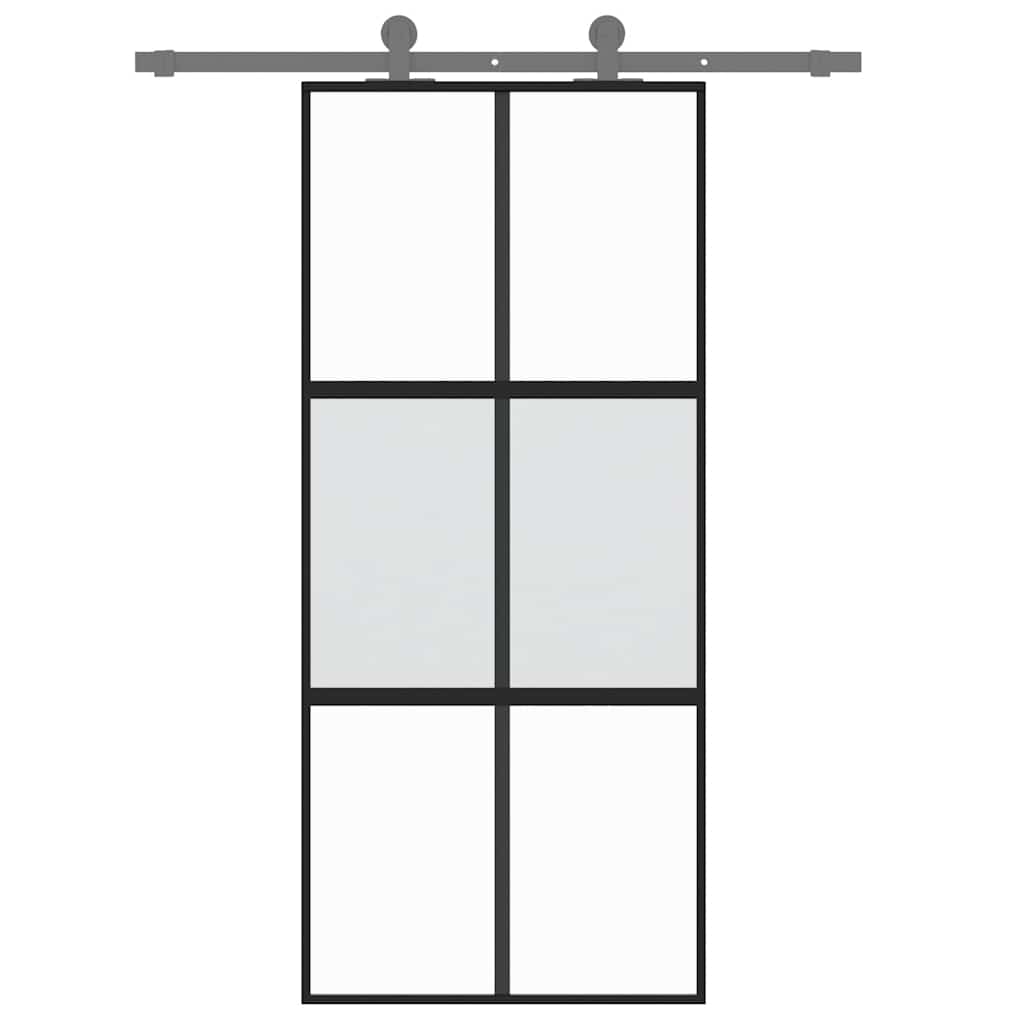 vidaXL Schuifdeur 90x205 cm gehard glas en aluminium zwart - Afbeelding 3