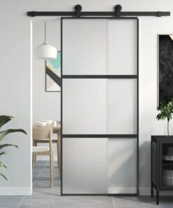 vidaXL Schuifdeur 90x205 cm gehard glas en aluminium zwart