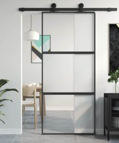vidaXL Schuifdeur 90x205 cm gehard glas en aluminium zwart