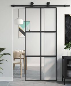vidaXL Schuifdeur 90x205 cm gehard glas en aluminium zwart