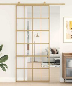 vidaXL Schuifdeur 90x205 cm helder ESG-glas en aluminium goudkleurig