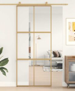 vidaXL Schuifdeur 90x205 cm helder ESG-glas en aluminium goudkleurig