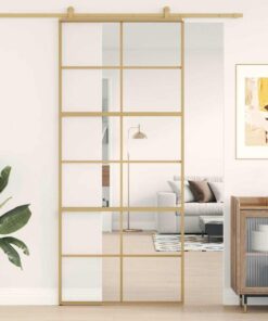 vidaXL Schuifdeur 90x205 cm helder ESG-glas en aluminium goudkleurig
