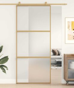 vidaXL Schuifdeur 90x205 cm mat ESG-glas en aluminium goudkleurig