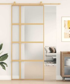 vidaXL Schuifdeur 90x205 cm mat ESG-glas en aluminium goudkleurig