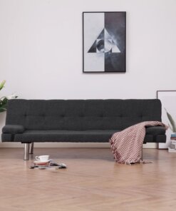 vidaXL Slaapbank met twee kussens polyester donkergrijs