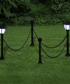 vidaXL Solarlampen 4 st met hekwerk en palen