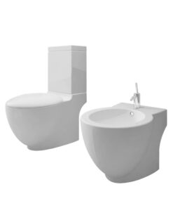 vidaXL Toilet- en bidetset keramiek wit