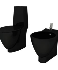 vidaXL Toilet- en bidetset keramiek zwart