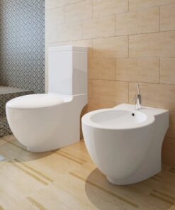vidaXL Toilet- en bidetset staand keramiek wit
