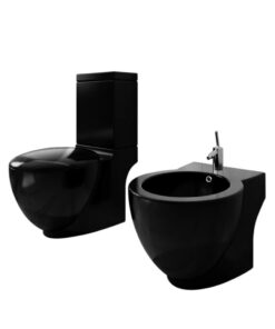 vidaXL Toilet- en bidetset staand keramiek zwart