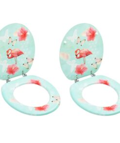vidaXL Toiletbrillen met deksel 2 st flamingo MDF