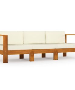 vidaXL Tuinbank 3-zits met crèmewitte kussens massief acaciahout