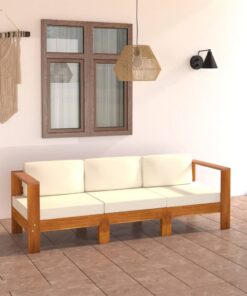 vidaXL Tuinbank 3-zits met crèmewitte kussens massief acaciahout