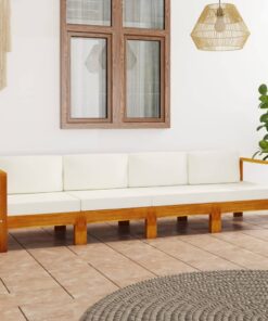 vidaXL Tuinbank 4-zits met crèmewitte kussens massief acaciahout